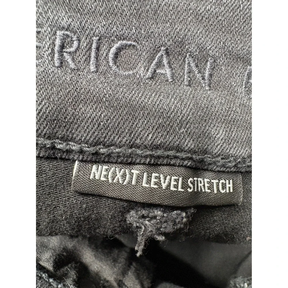 American Eagle Distressed Denim Mini Skirt Washed‎ Black Raw Hem Womens Size 10
